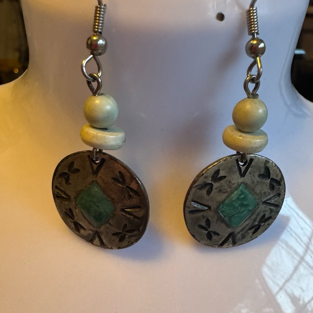 Handcrafted Green and Beige Drop Earrings - Women Jewelry